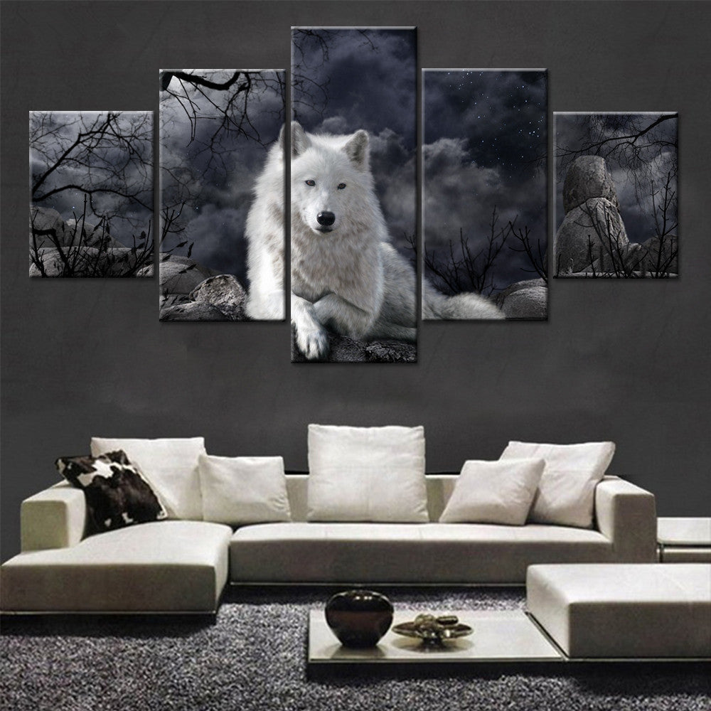 5 Panel Animal Wolf Wall Art Canvas