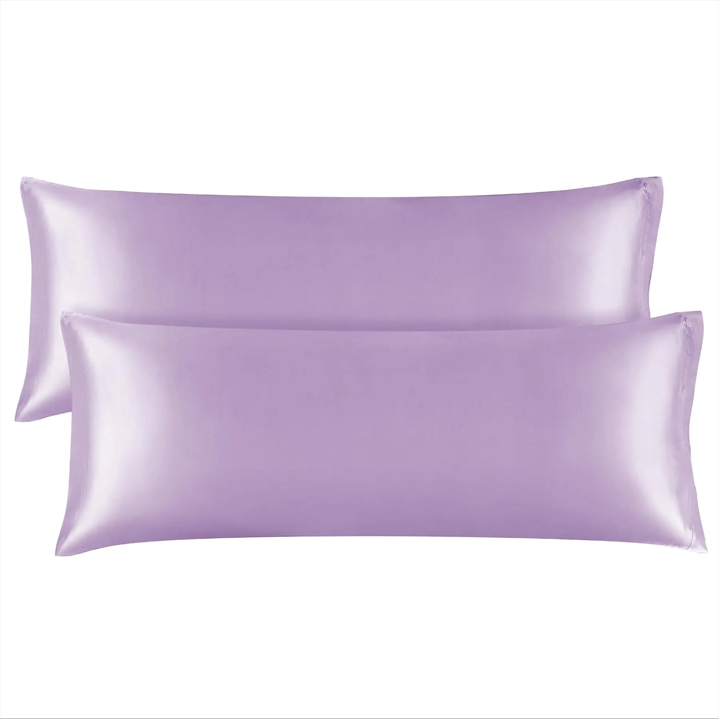 BEDELITE Body Pillow Cover Satin Pillowcase in lavender, 20x54 inch size, 2-pack set with silky, breathable, and cooling fabric for hair and skin care.