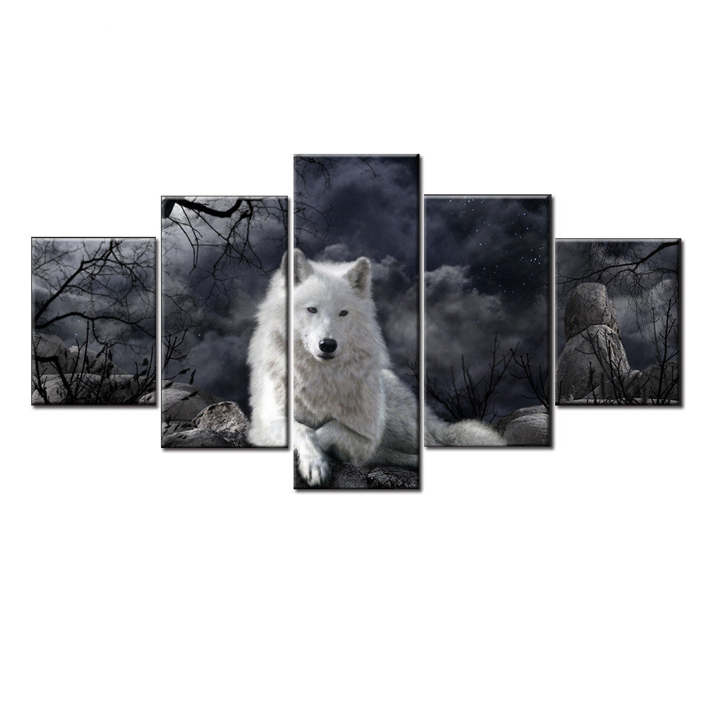 5 Panel Animal Wolf Wall Art Canvas