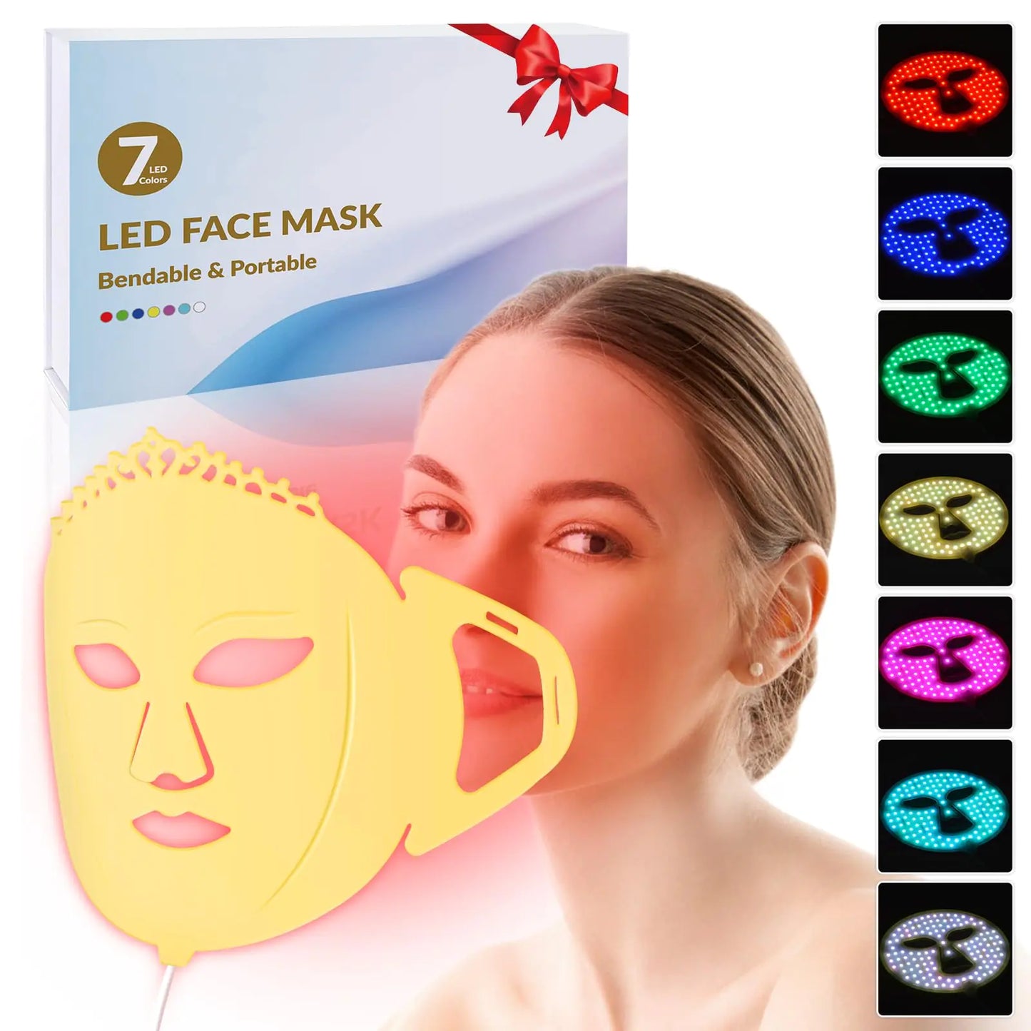 Frovab Red Light Therapy for Face Mask Infrared Face Mask 7 Colors Facial Mask Machine Silicone Led Face Mask Light Therapy Blue Light Face Mask at Home Light Therapy Face Mask for Travel Spa