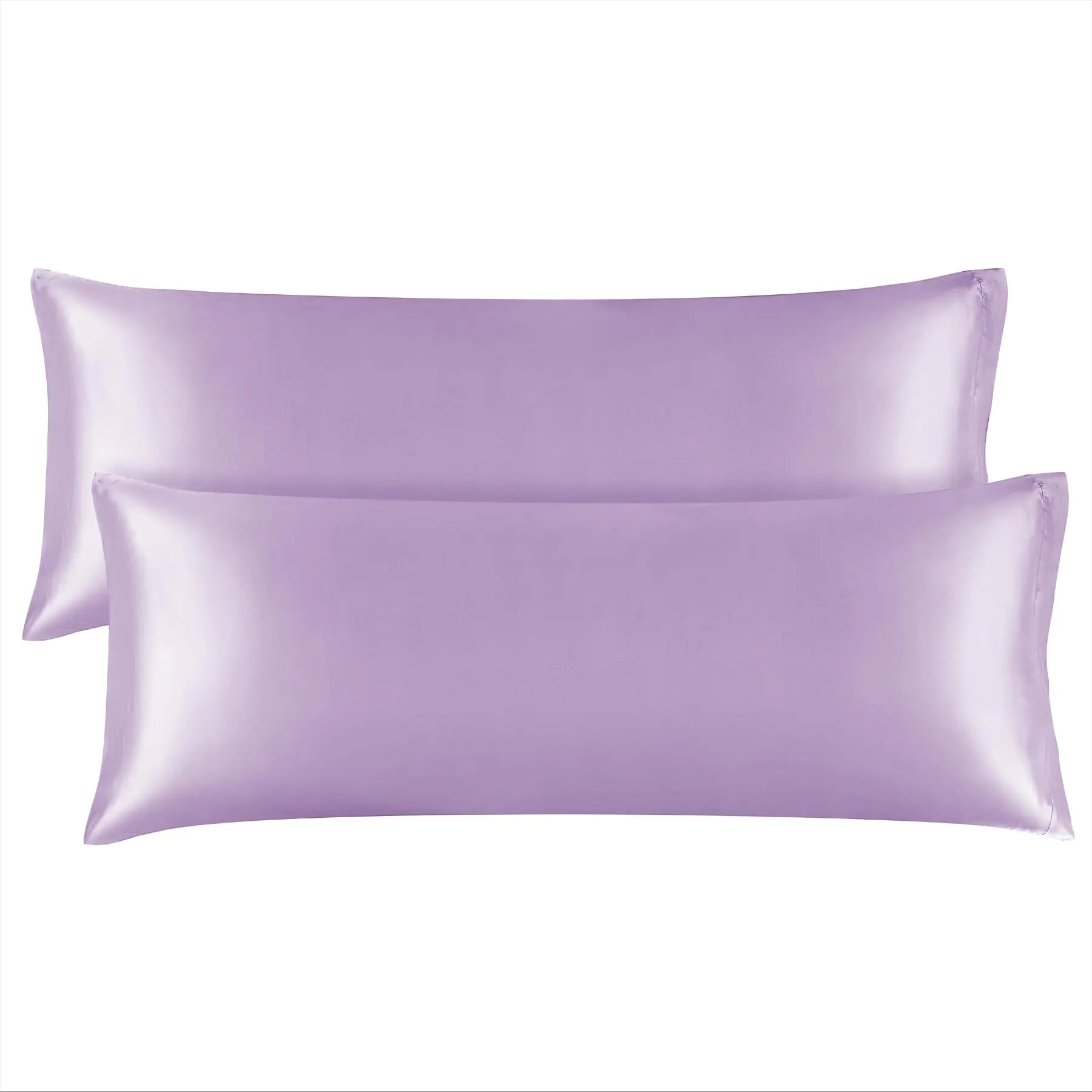 BEDELITE Body Pillow Cover Satin Pillowcase in lavender, 20x54 inch size, 2-pack set with silky, breathable, and cooling fabric for hair and skin care.