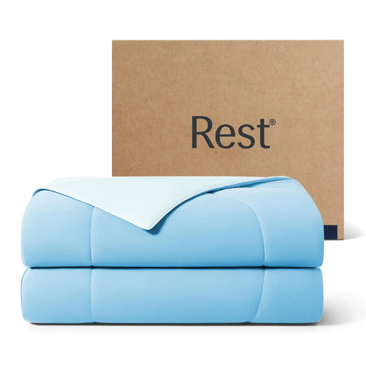 REST® Evercool® Cooling Comforter Full/Queen Blanket for Hot Sleepers All Season Bedding to Keep Cool for Night Sweats Breathable Lightweight Blanket 90"x90" Inches Aqua Blue
