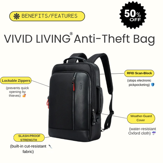 VividLiving Laptop Bag with Anti-Theft Design.