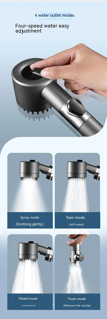 Adjustable Supercharged Shower Head with Hose
