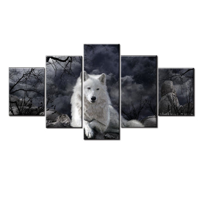 5 Panel Animal Wolf Wall Art Canvas