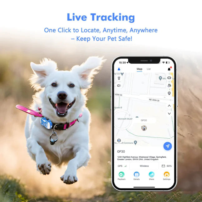 VividLiving™ Waterproof Pet GPS Tracker | Real-Time Location & Safety