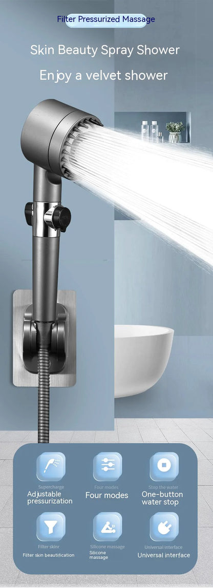 Adjustable Supercharged Shower Head with Hose