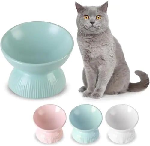 Vivid Living Tilted Anti-Vomit Ceramic Raised Cat Food Bowl
